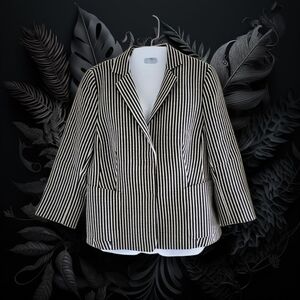 Akris Punto | Bergdorf Goodman | NWOT B&W Polka Dot/Striped Wool Blend Blazer